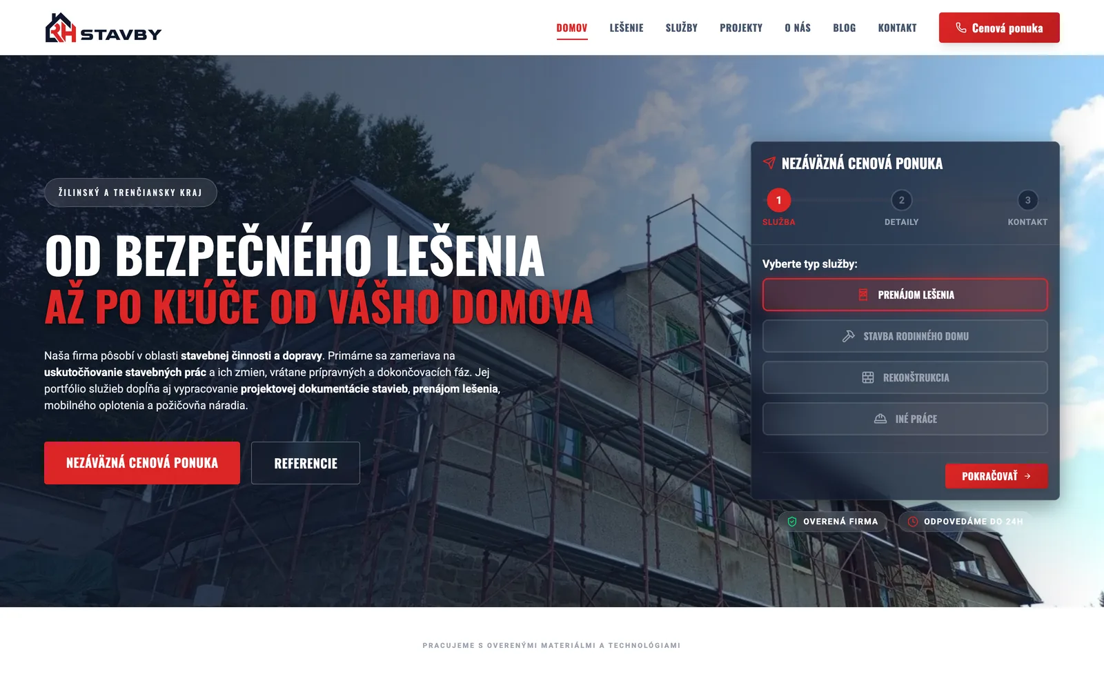 RH Stavby, web na mieru pre RH Stavby